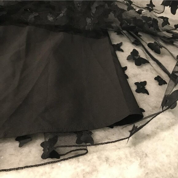 THRTY THIRTY Dress Womens Medium Black Mesh Butterfly Applique Puff Sleeve Mini - Picture 7 of 11